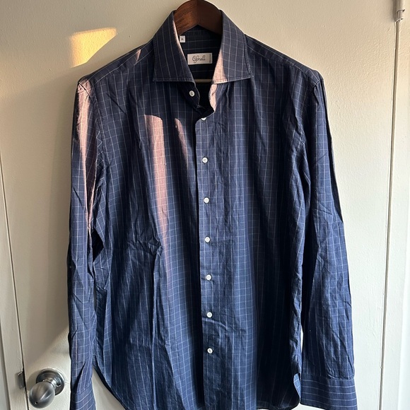 Cifonelli  Blue Checkered Men's Shirt - Picture 1 of 4